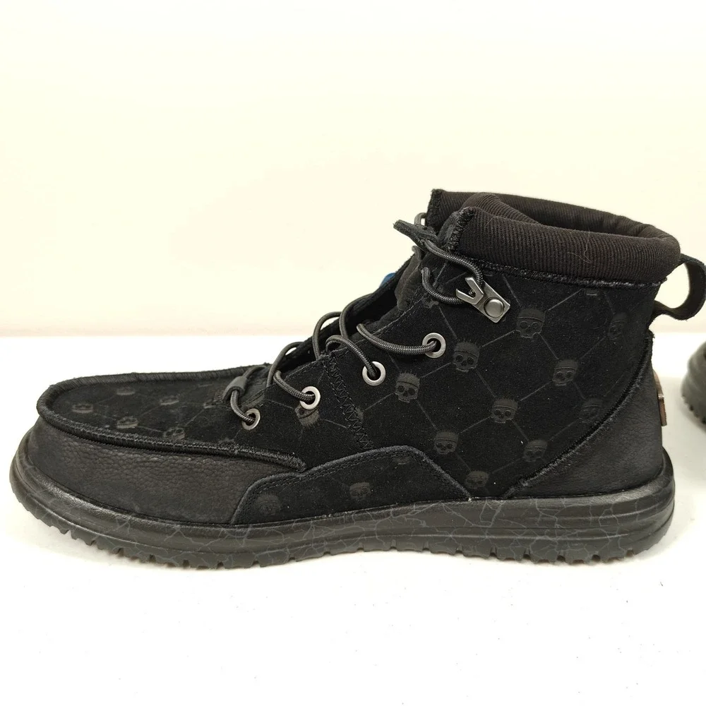 Hey Dude x Jelly Roll Bradley Suede Boots Men's Size 12 Black Skull Print